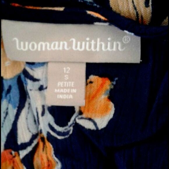 Woman Within Navy Floral Boho Prairie Summery Rayon Shift Maxi Dress - Picture 7 of 8